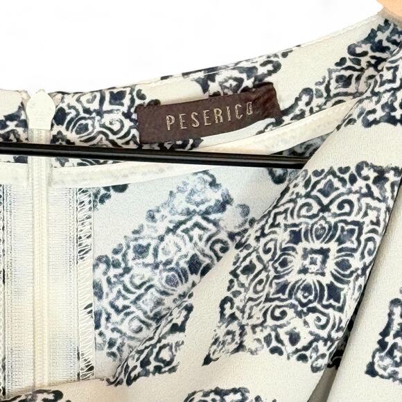 Peserico QuietLuxury Italian White Blue Drape Cowl Neck Sheath Dress 40 S Merola - Picture 4 of 7